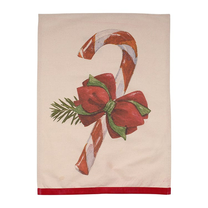 Velvet Trim Tea Towel - Candy Cane