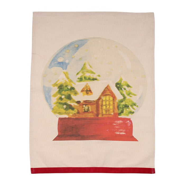 Velvet Trim Tea Towel - Snowglobe