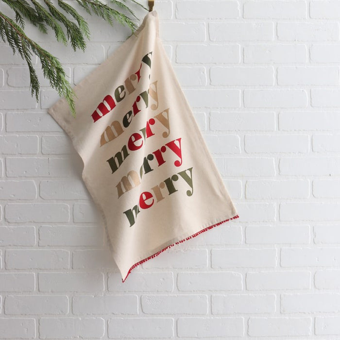 Velvet Trim Tea Towel - Merry Merry
