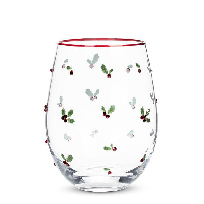 Holly & Jewel Berries Stemless Glass