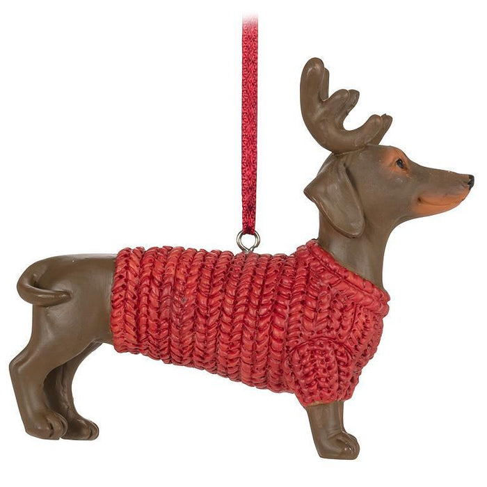 Christmas Daschund with Antlers Ornament