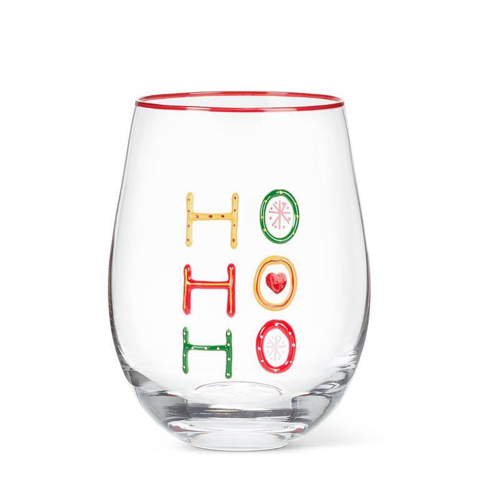Stemless Embossed Wine Glass - HO HO HO
