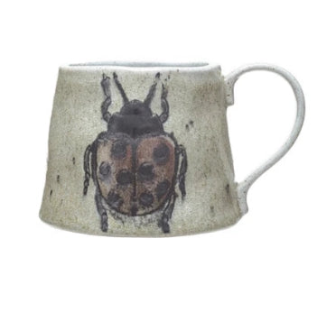 Stoneware Mug with Insect/Bird