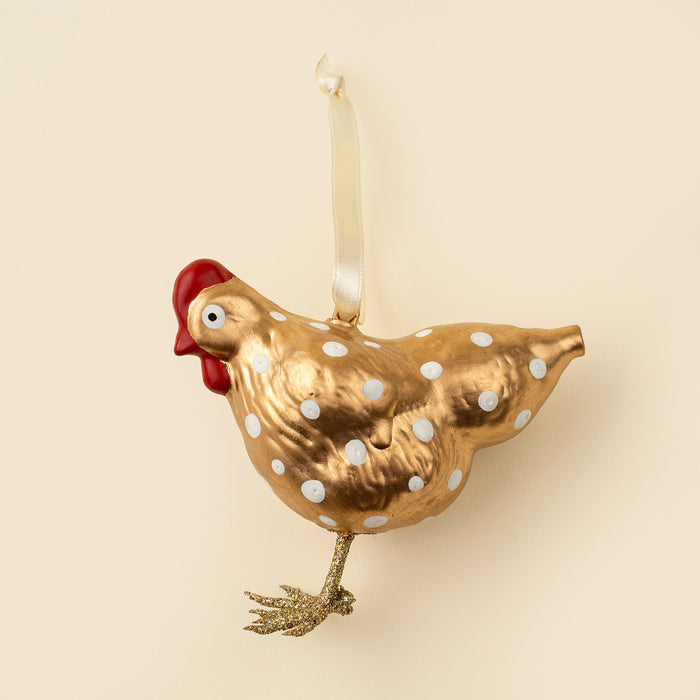 Spotted Gold Hen Glass Ornament