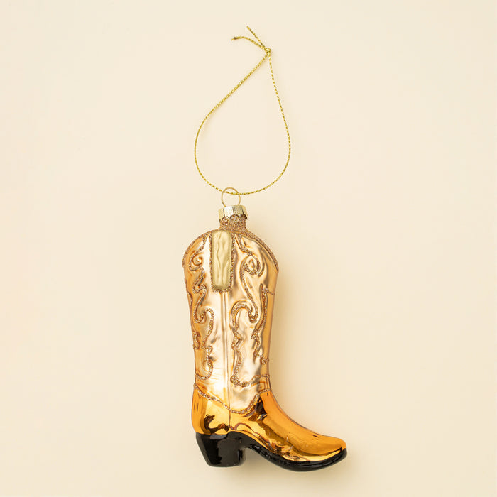 Cowboy Boot Glass Ornament