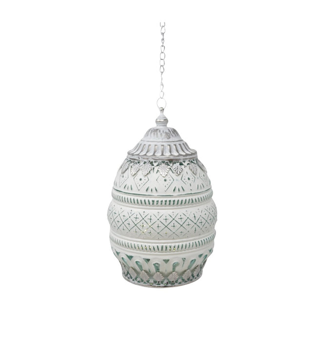 Glass Led Lantern - White with Green