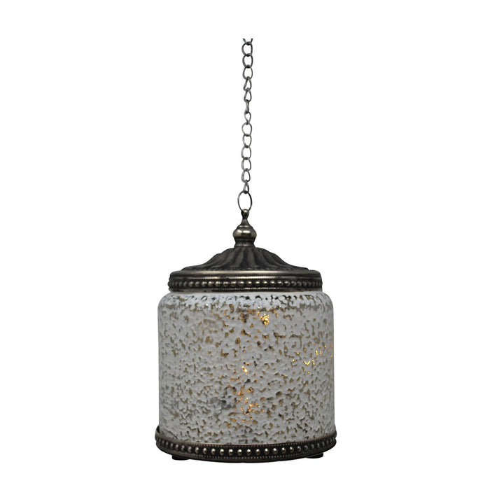Glass Led Lantern - White & Silver