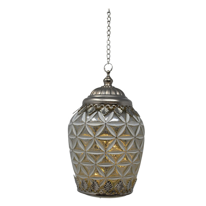 Glass Led Lantern - White & Silver