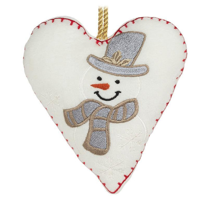 Snowman Pattern Embroidery Heart Ornament