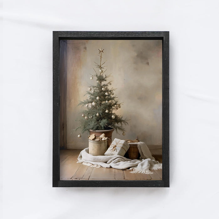 Wood Framed Vintage Art - Christmas Tree & Gifts