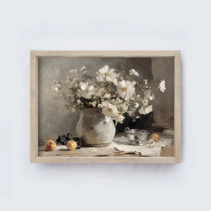 Wood Framed Vintage Art - Flower and Vase