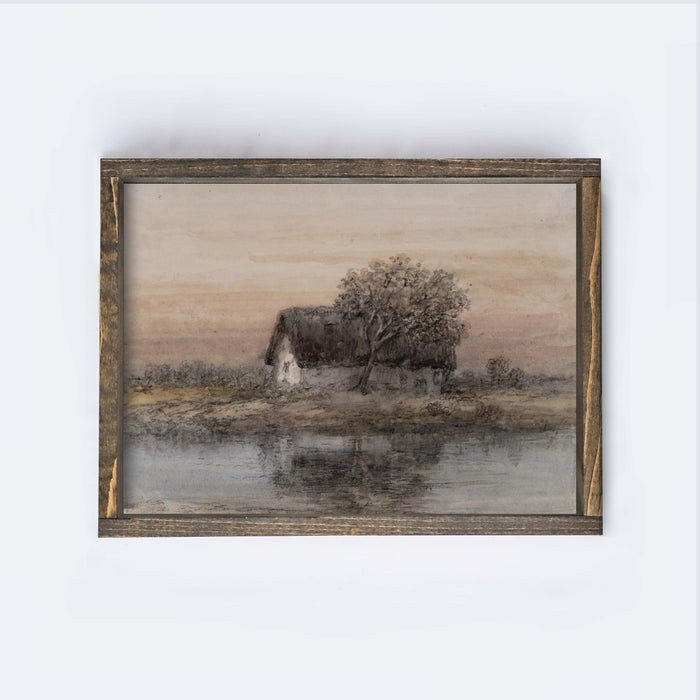 Wood Framed Vintage Art - Cottage by the Water