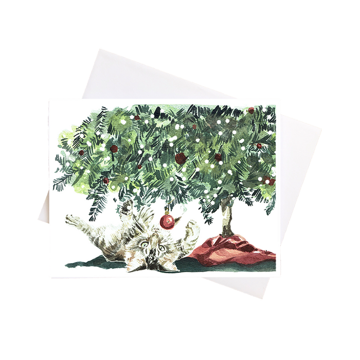 Card - Watercolour Christmas Cat