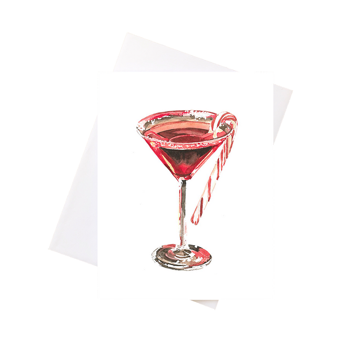 Card - Watercolour Candy Cane Martini