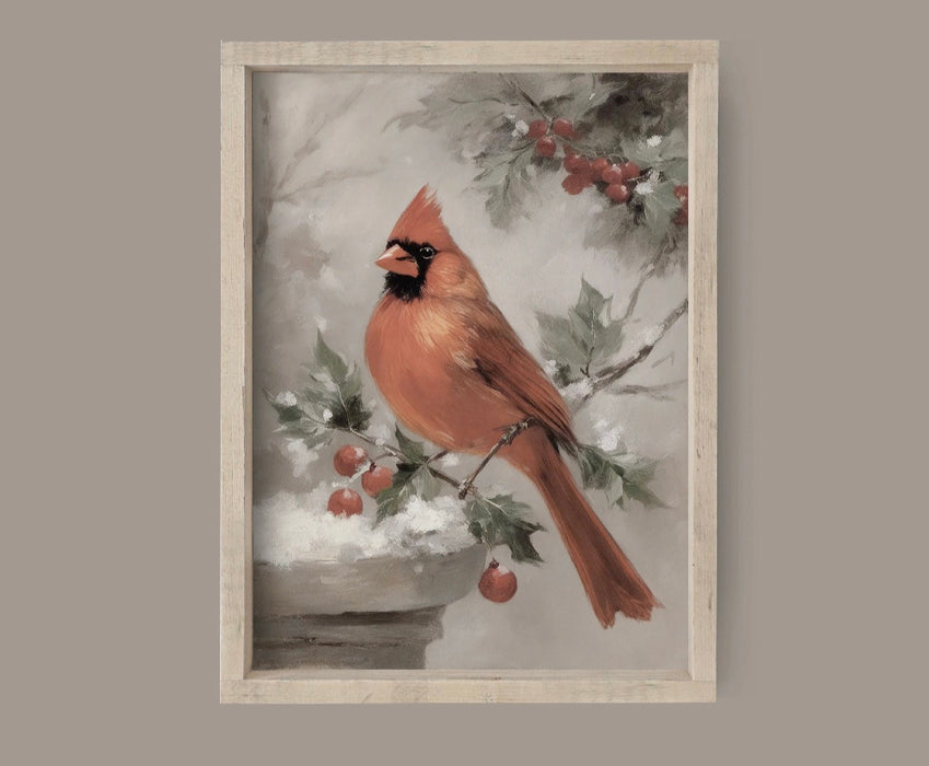 Wood Framed Vintage Art - Christmas Cardinal