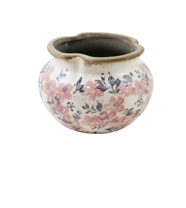 Small White Planter with Floral