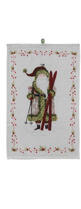 Cotton Printed Tea Towel with Santa & Berries