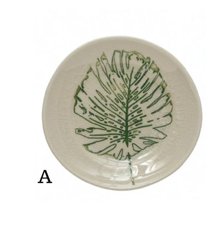 Debossed Leaf Stoneware Dish