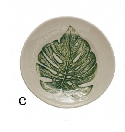 Debossed Leaf Stoneware Dish