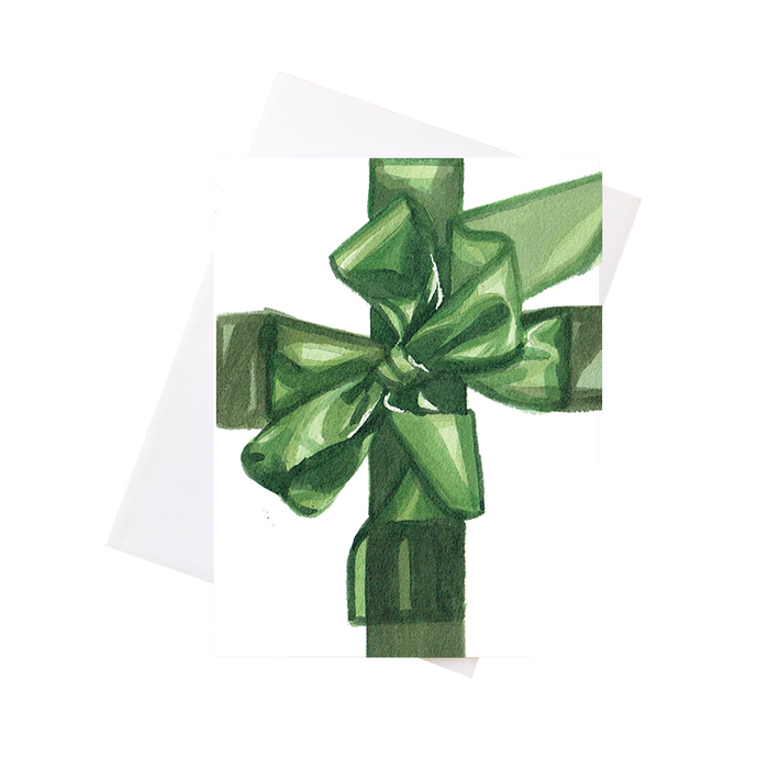 Card - Watercolour Green Bow