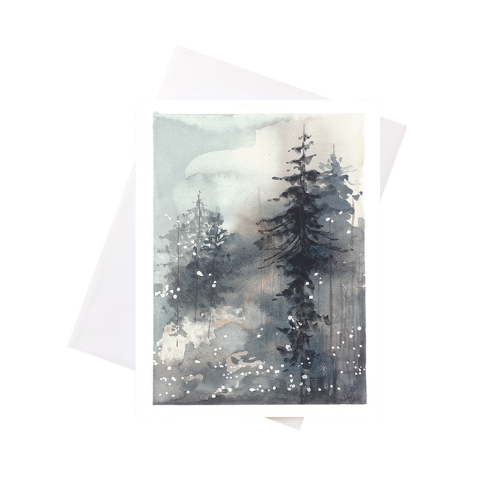 Card - Watercolour Misty Trees