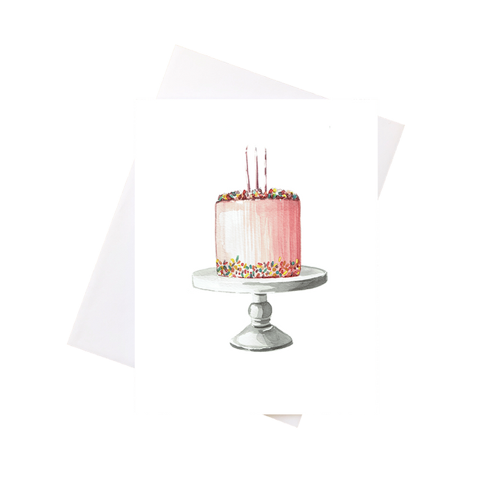 Card - Watercolour Pink Birthday Cake