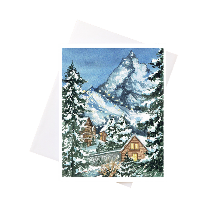Card - Watercolour Winter Village