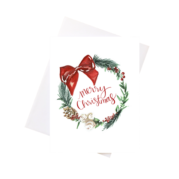 Card - Watercolour Merry Christmas Wreath