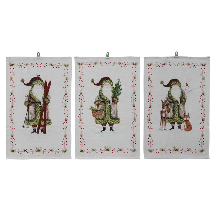 Cotton Printed Tea Towel with Santa & Berries