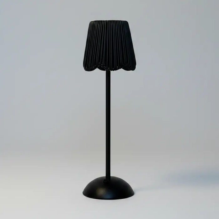 LED Table Light with Black Rattan Shade