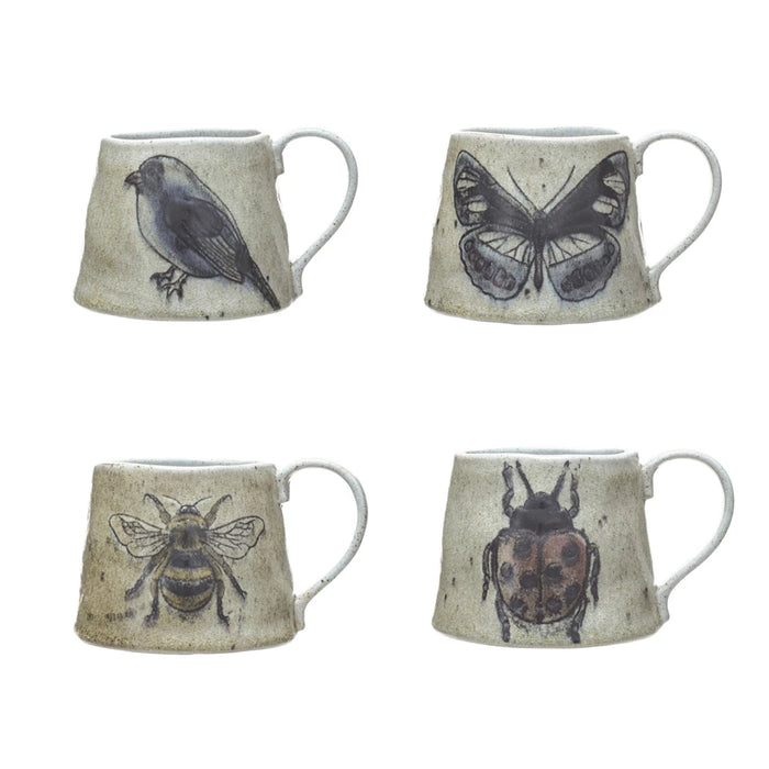 Stoneware Mug with Insect/Bird