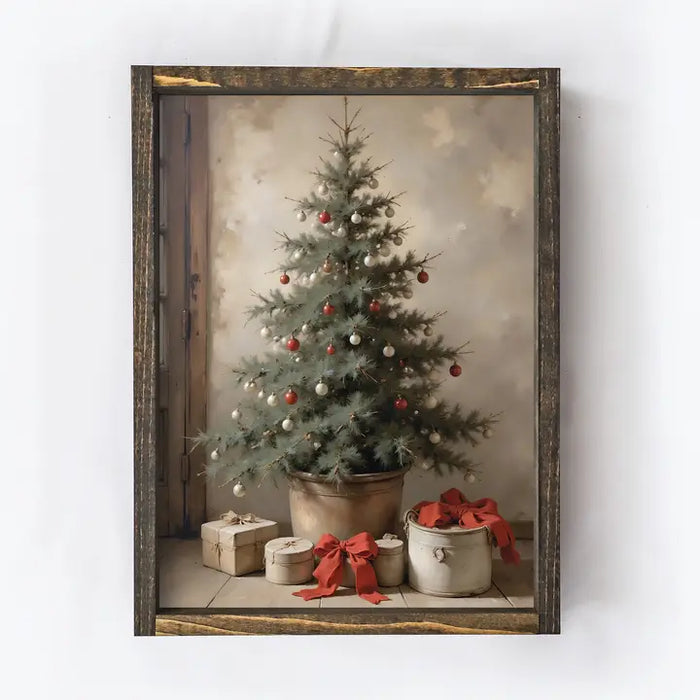 Wood Framed Vintage Art - Christmas Tree