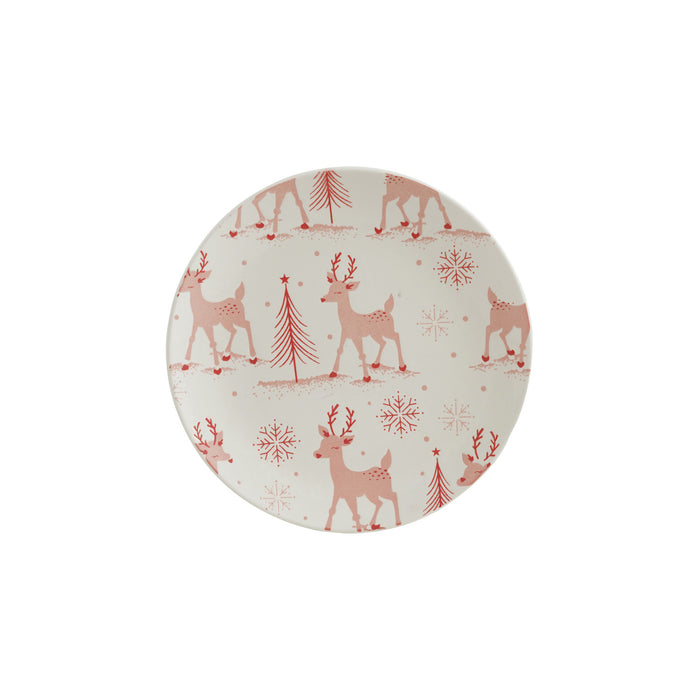 Round Stoneware Plate with Reindeer