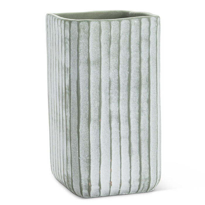 Square Ribbed Planter - Green