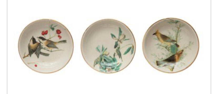 Stoneware Dish with Vintage Birds
