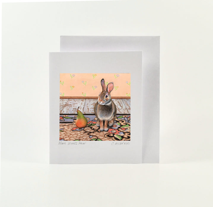 Card Watercolour - Hare Meets Pear